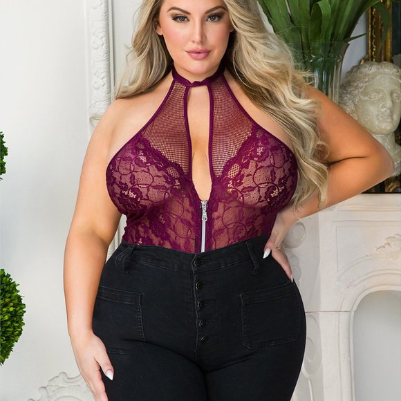 Floral Lace Stitching Backless Zipper Teddy - Picture 2 of 12